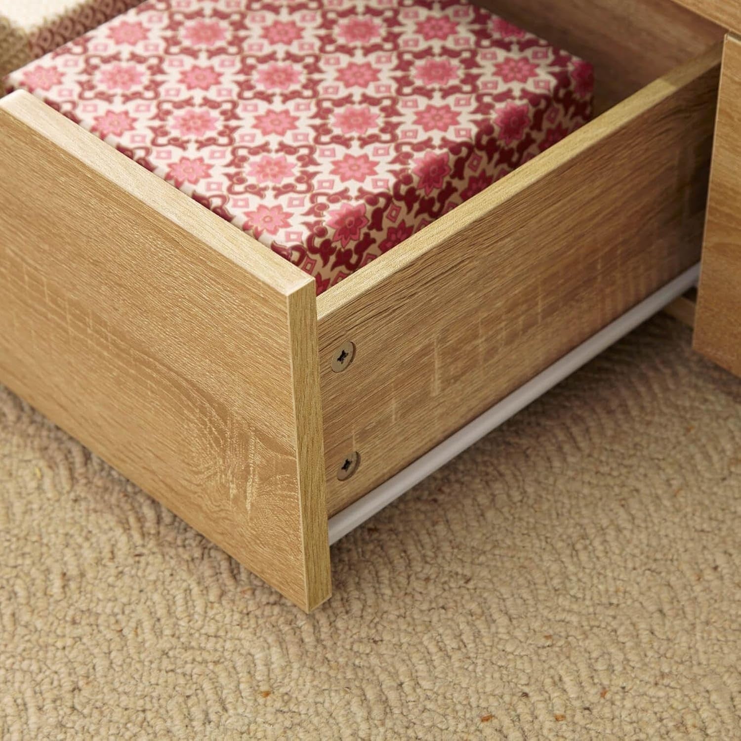 Oak Effect Lift-Top Coffee Table with Locking Storage Drawers 115x50x40cm