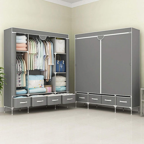 Canvas Wardrobe Storage with Hanging Rail & Shelves – Large, Durable, Dustproof