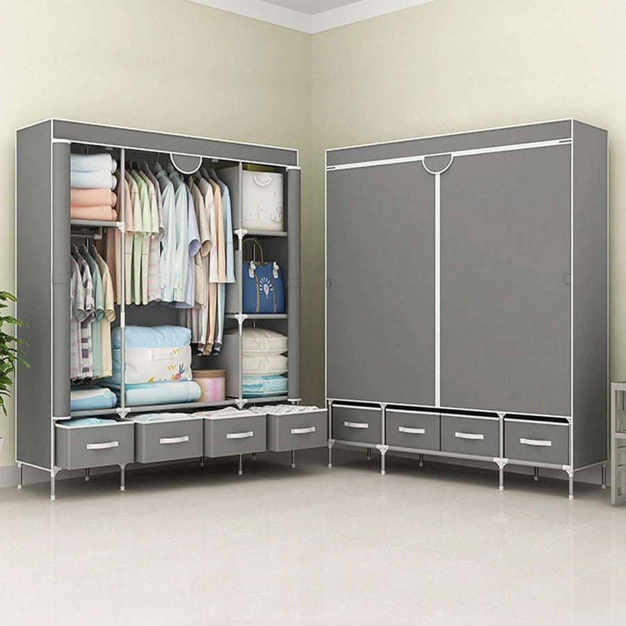 Canvas Wardrobe Storage with Hanging Rail & Shelves – Large, Durable, Dustproof