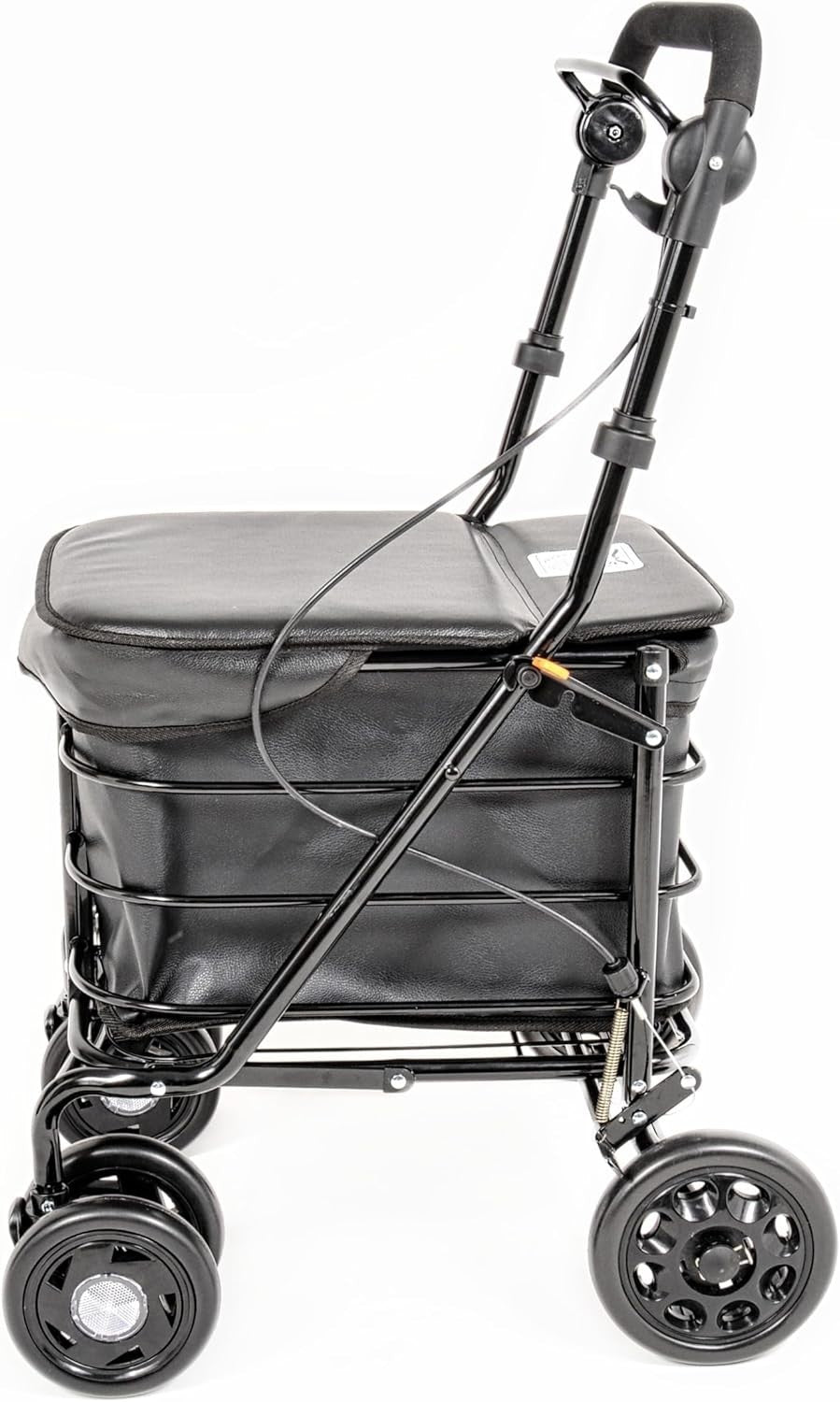 Folding 6 Wheel Mobility Shopping Trolley With Seat Handbrake Black