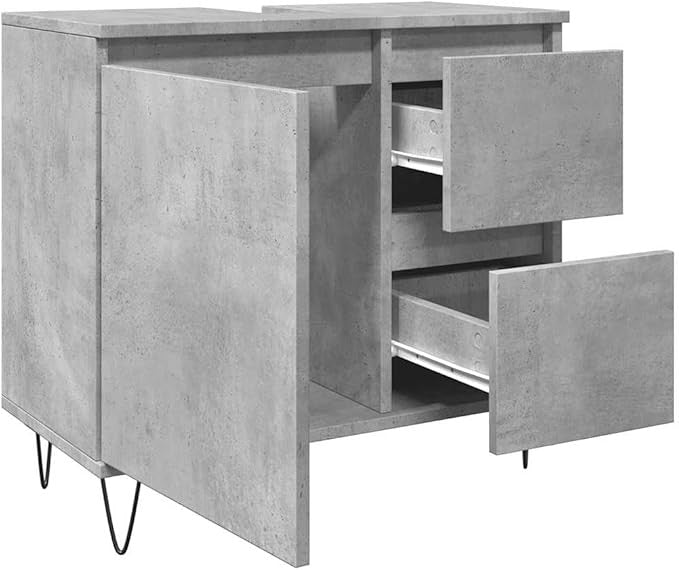 Concrete Oak Bathroom Sink Cabinet 65x33x60cm Modern Under Basin Storage Unit