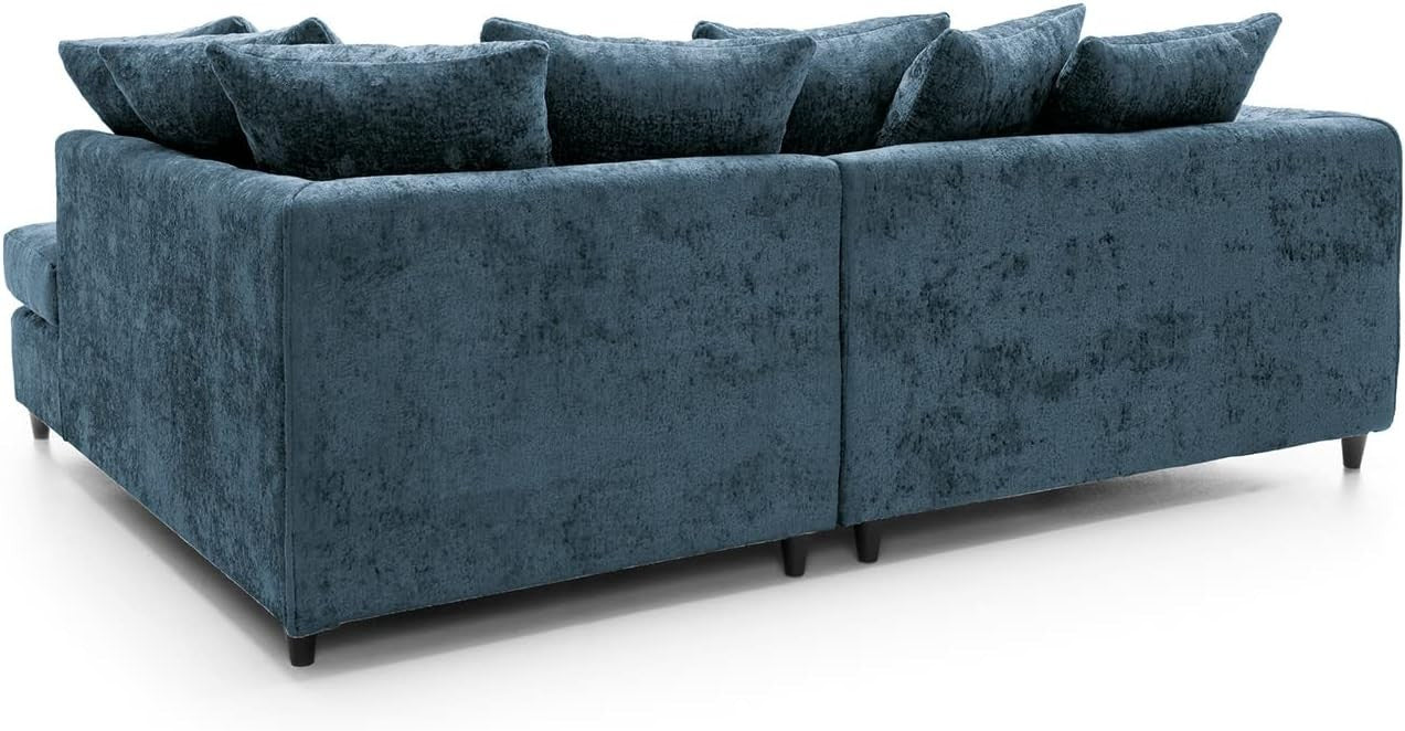 Dark Blue Chenille Corner Sofa Right – Modern L Shape Couch for Living Room