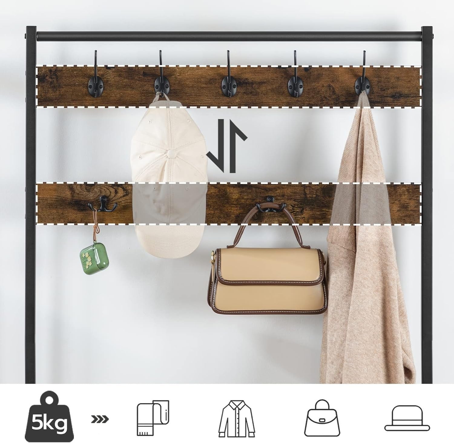 Industrial Coat Rack with Shoe Storage – 9 Hooks, Hall Tree Stand 190cm