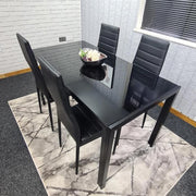 Black Glass Dining Table Set with 4 Leather Chairs Modern Kitchen 120cm