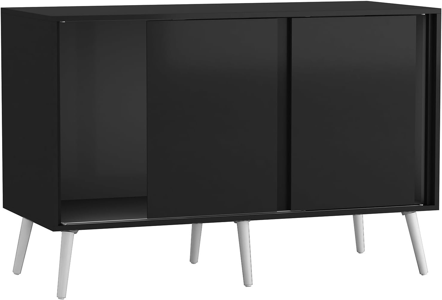 Modern Black Sideboard Storage Unit 3 Door Cabinet with Sliding Doors