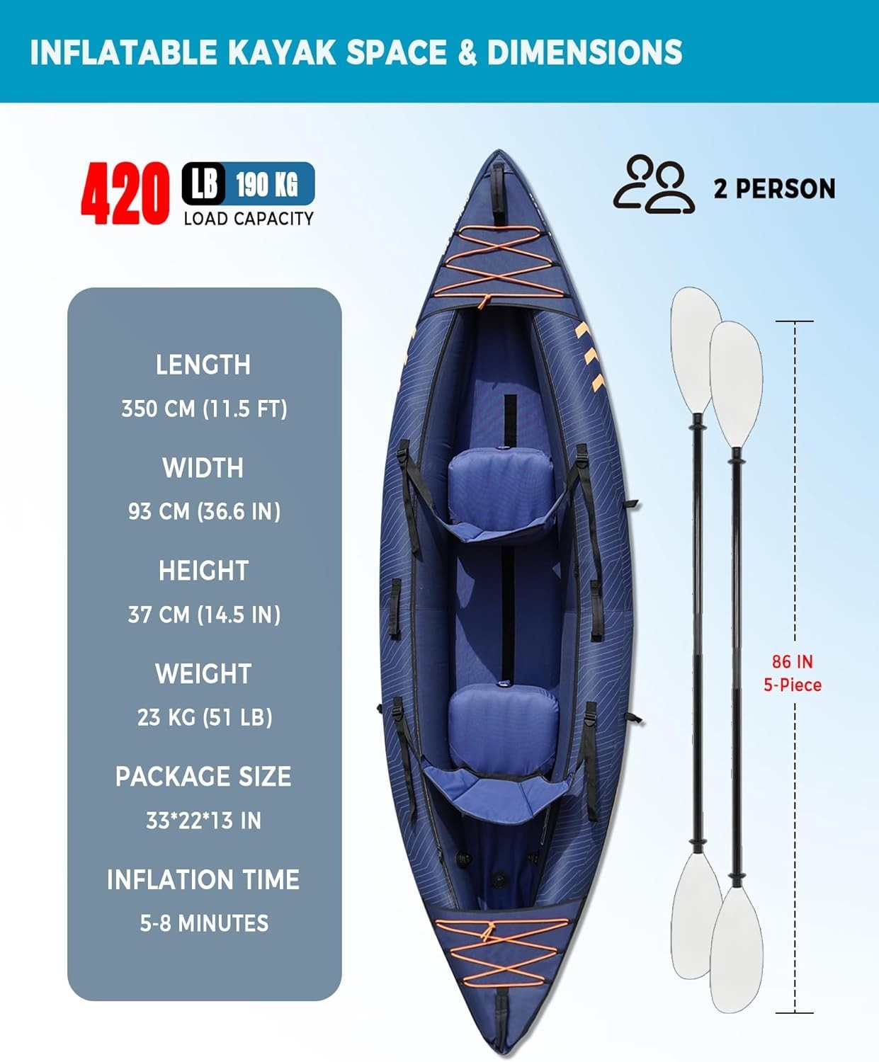 2 Person Inflatable White Water Kayak w/ Pump Paddles Bag