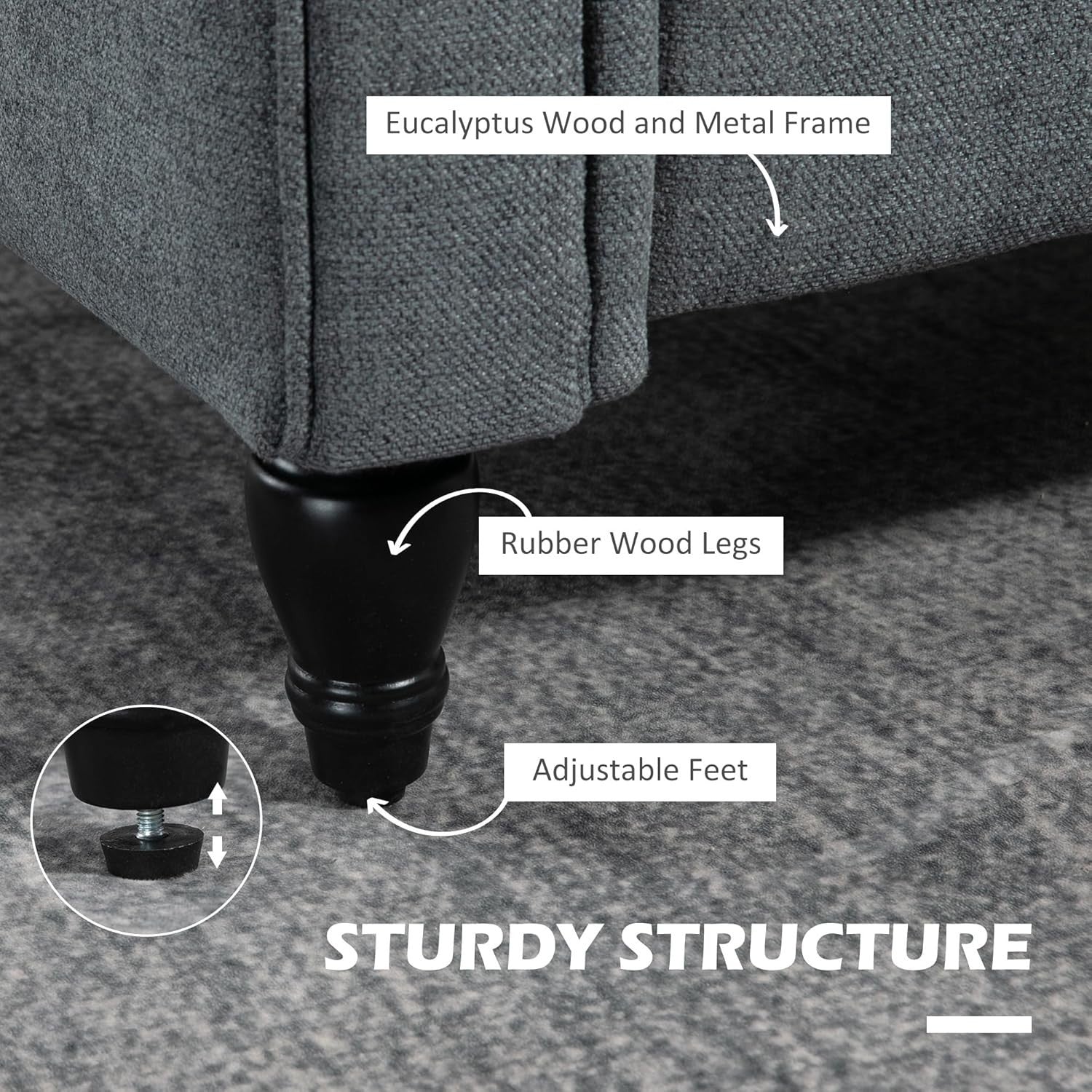 Dark Grey Upholstered Accent Armchair with Back Pillow & Rubber Wood Legs