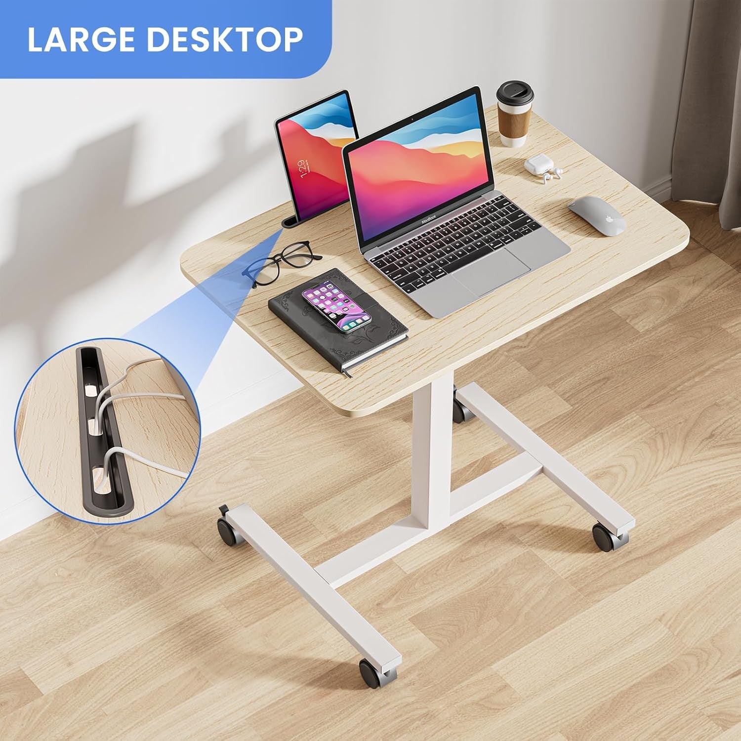 Mobile Standing Desk Height Adjustable Rolling Laptop Table Sit Stand Oak