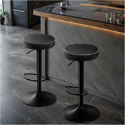 2PCS Ink Black Adjustable Swivel Bar Stools 36cm Round Industrial