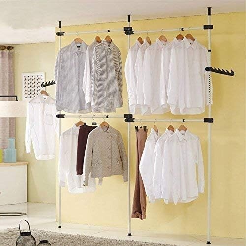 Heavy Duty Telescopic Clothes Rack Adjustable Garment Rail White