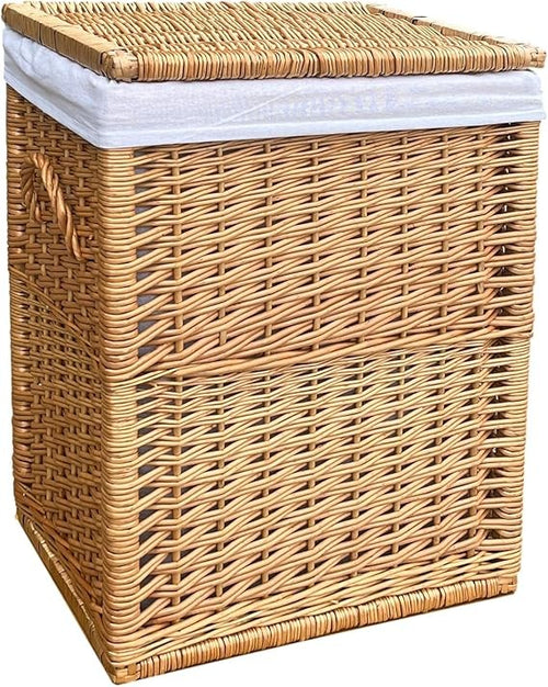 Extra Large Wicker Laundry Basket with Lid & Liner | Natural Willow 52×36×68cm
