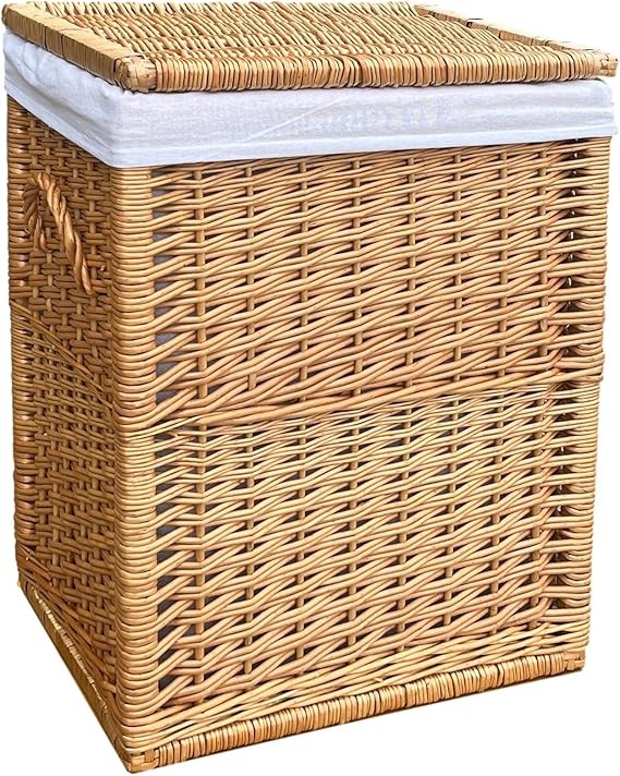 Extra Large Wicker Laundry Basket with Lid & Liner | Natural Willow 52×36×68cm