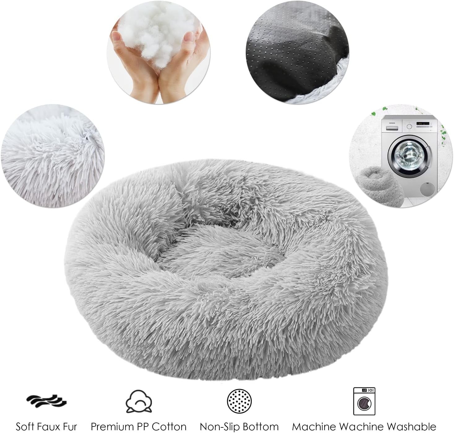 90cm XXL Calming Dog Bed Plush Donut Washable Non Slip