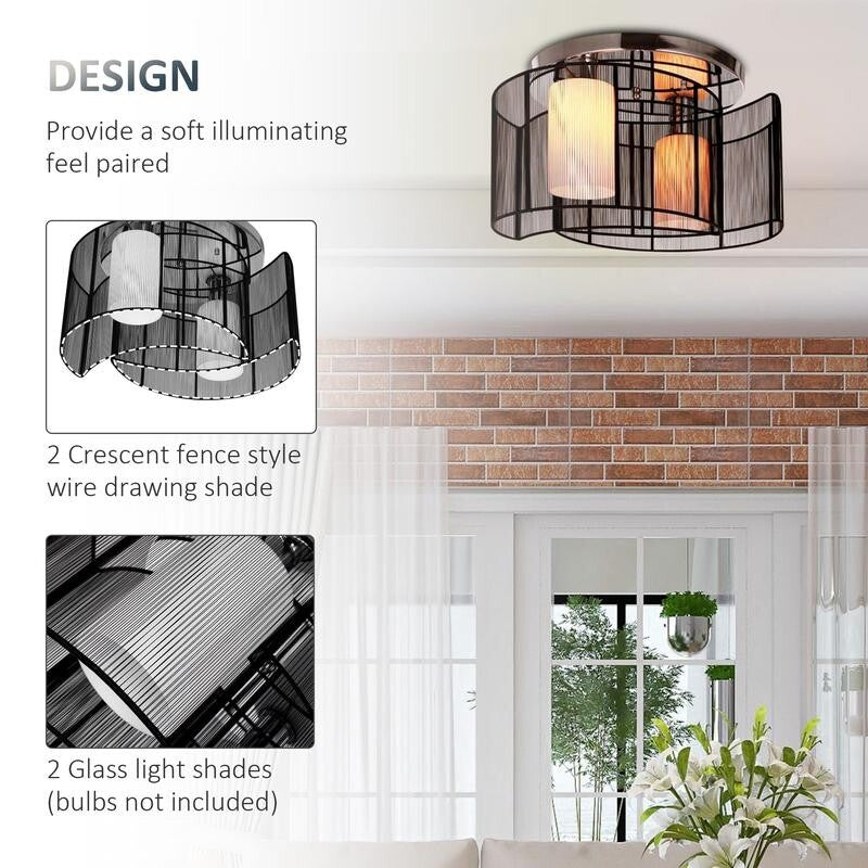 Modern 2 Way Flush Ceiling Light Black Metal Shade Fixture E27 Hall Lounge