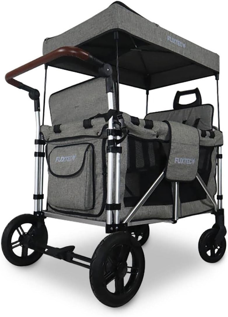 Premium Grey 4-Seater All-Terrain Kids Folding Wagon with Canopy & Safety Belts