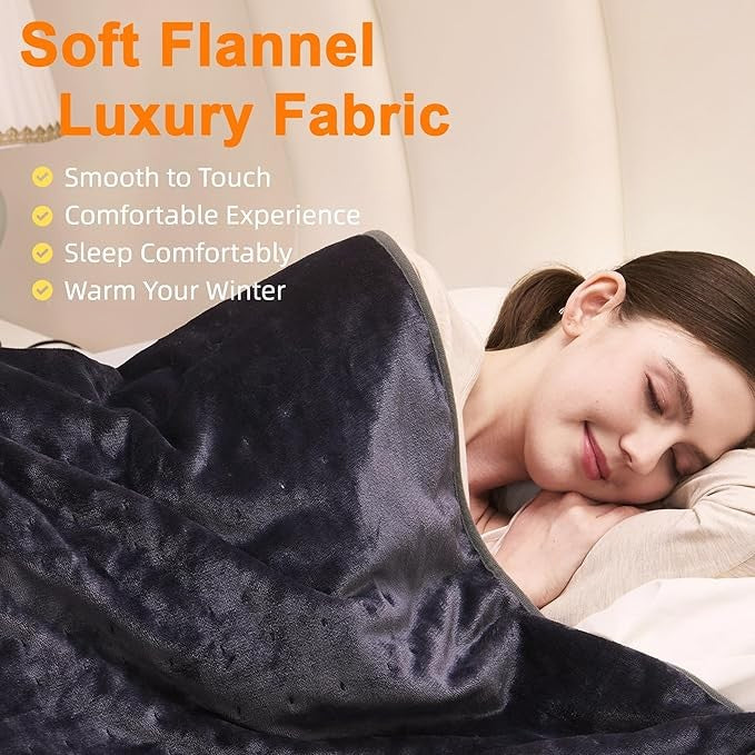 Electric Heated Blanket 150x200cm Flannel Throw 12H Timer 6 Heat Levels