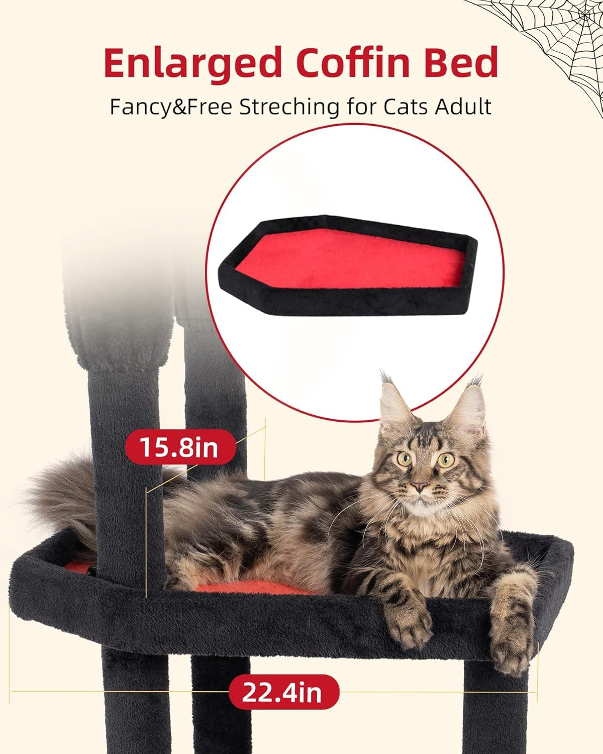 Floor to Ceiling Cat Tree 224–270cm Tall Cat Tower Condo Hammocks Gothic Black