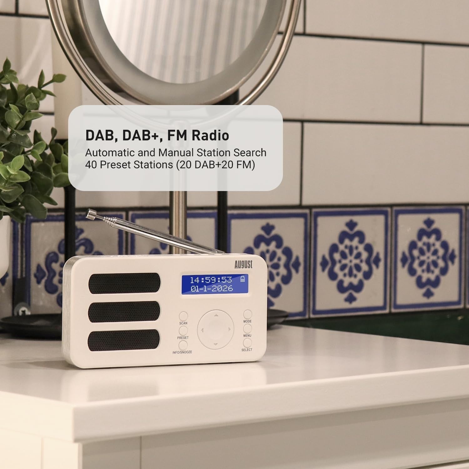 Portable DAB/DAB+/FM Digital Radio with Alarm, Rechargeable & AUX