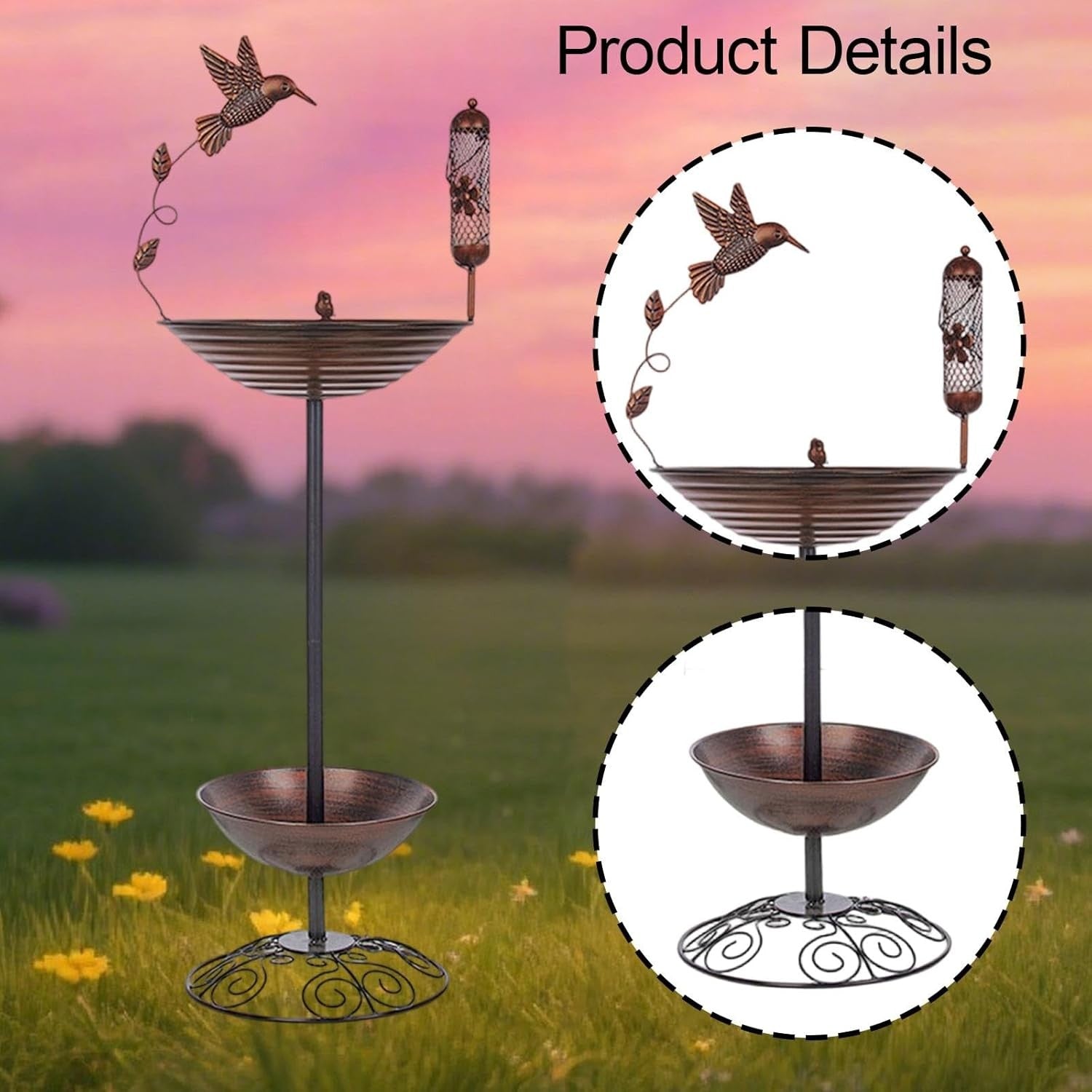 Metal Bird Bath Feeder Outdoor Garden Decor Weatherproof Iron Stand