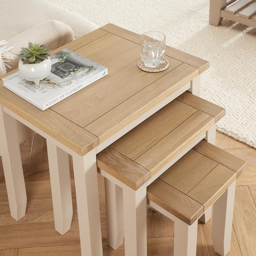 Space Saving Dove Grey Nesting Tables Wood Shaker Style Coffee Side Set