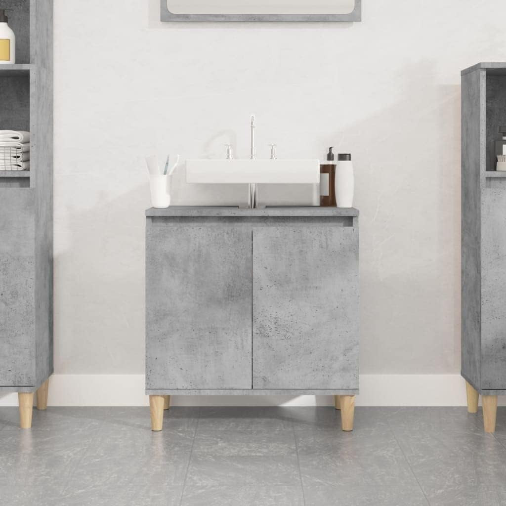 Concrete Grey Under Sink Bathroom Cabinet 58x33x60cm – Modern Vanity Storage