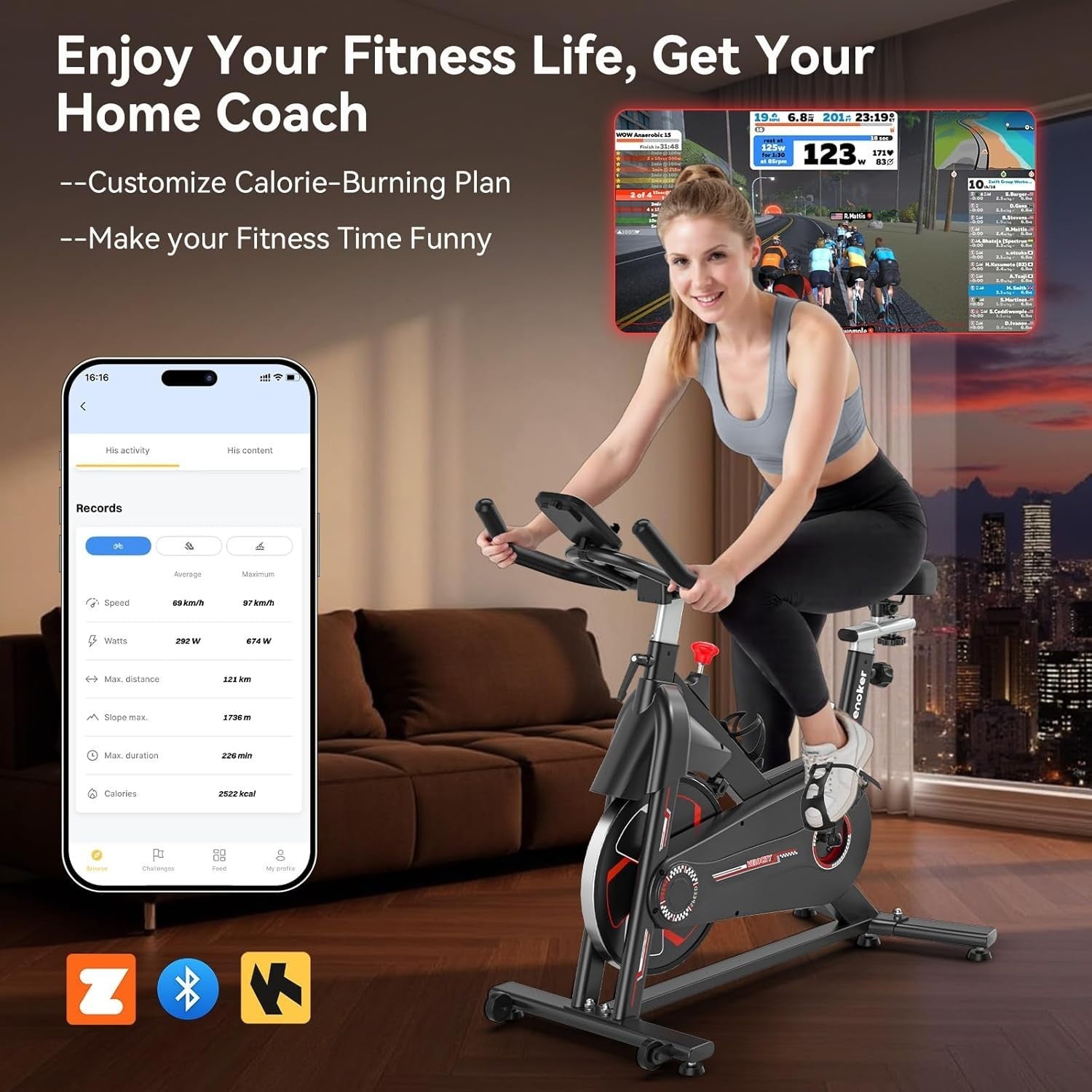 Magnetic Indoor Spin Bike w/ LCD Display, APP Bluetooth, Tablet Holder 350lb