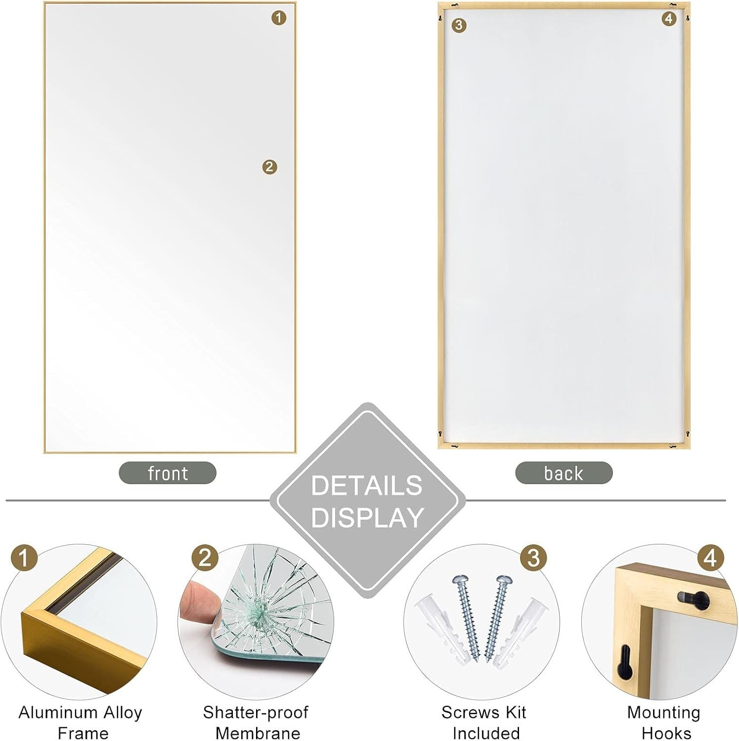 Large Full Length Mirror Gold Frame 69"x32" Wall Mount Floor Standing