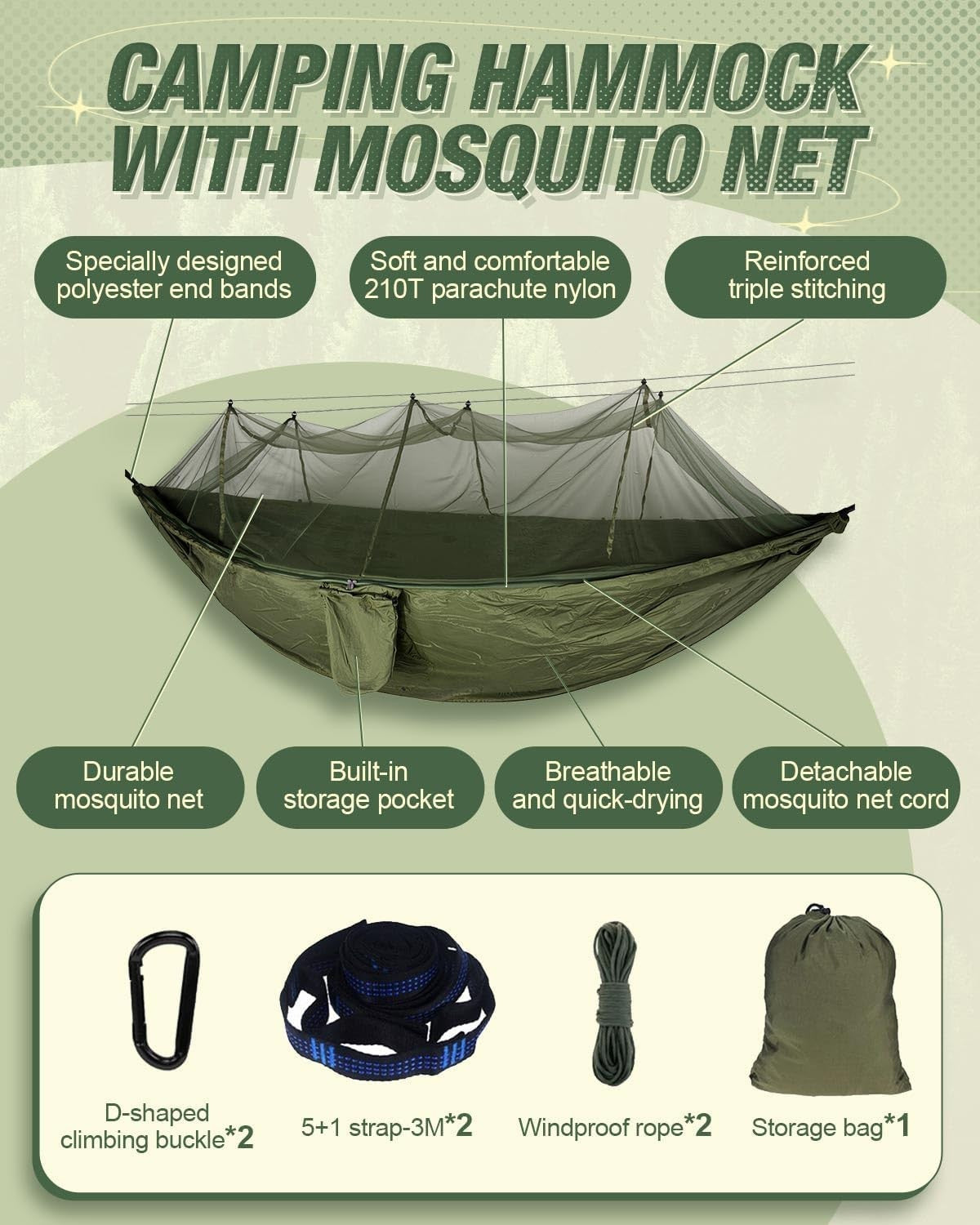 Outdoor Camping Hammock with Mosquito Net 260x140 cm Lightweight Durable