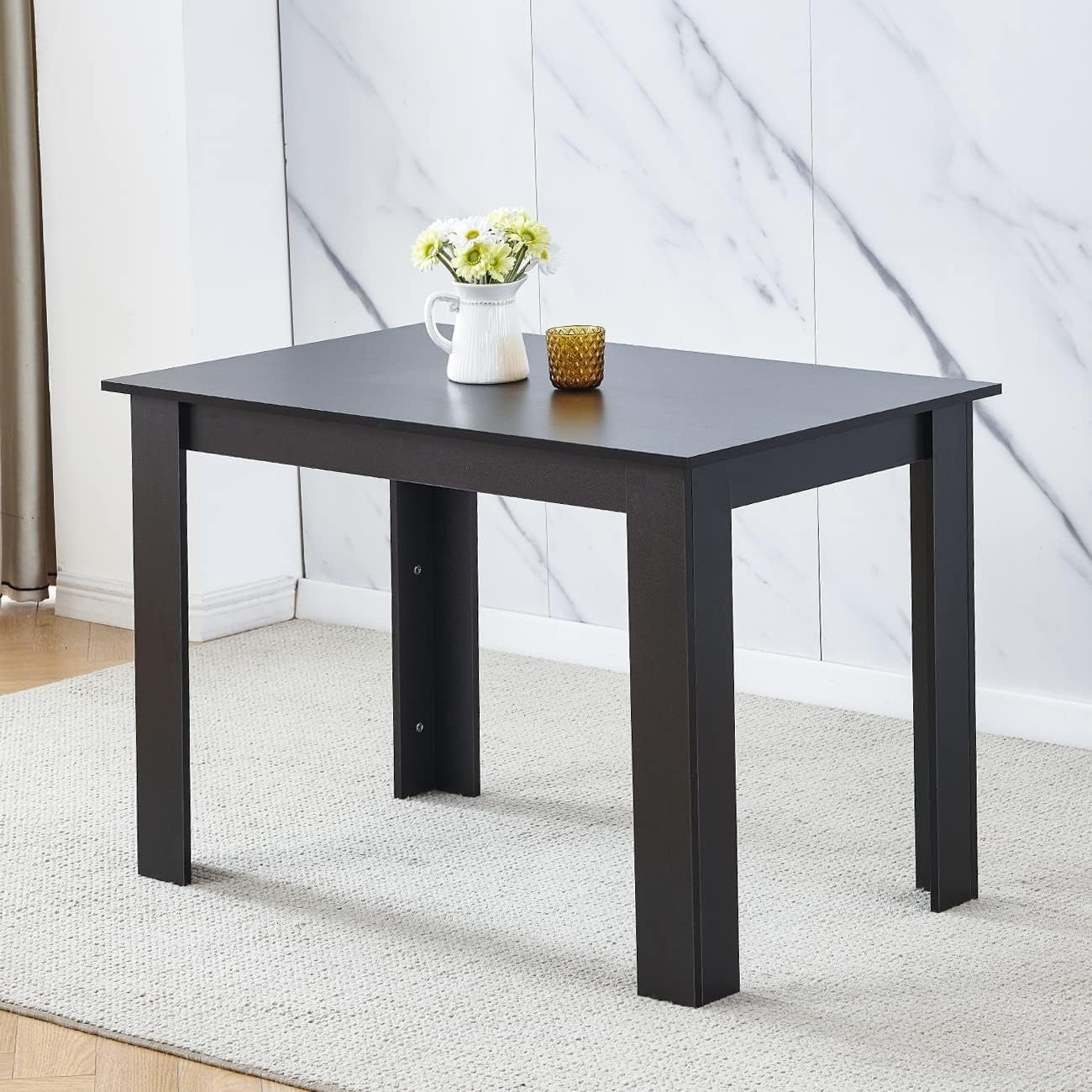 Modern Black Linen Dining Set 5-Piece | Compact Kitchen Table & Chairs