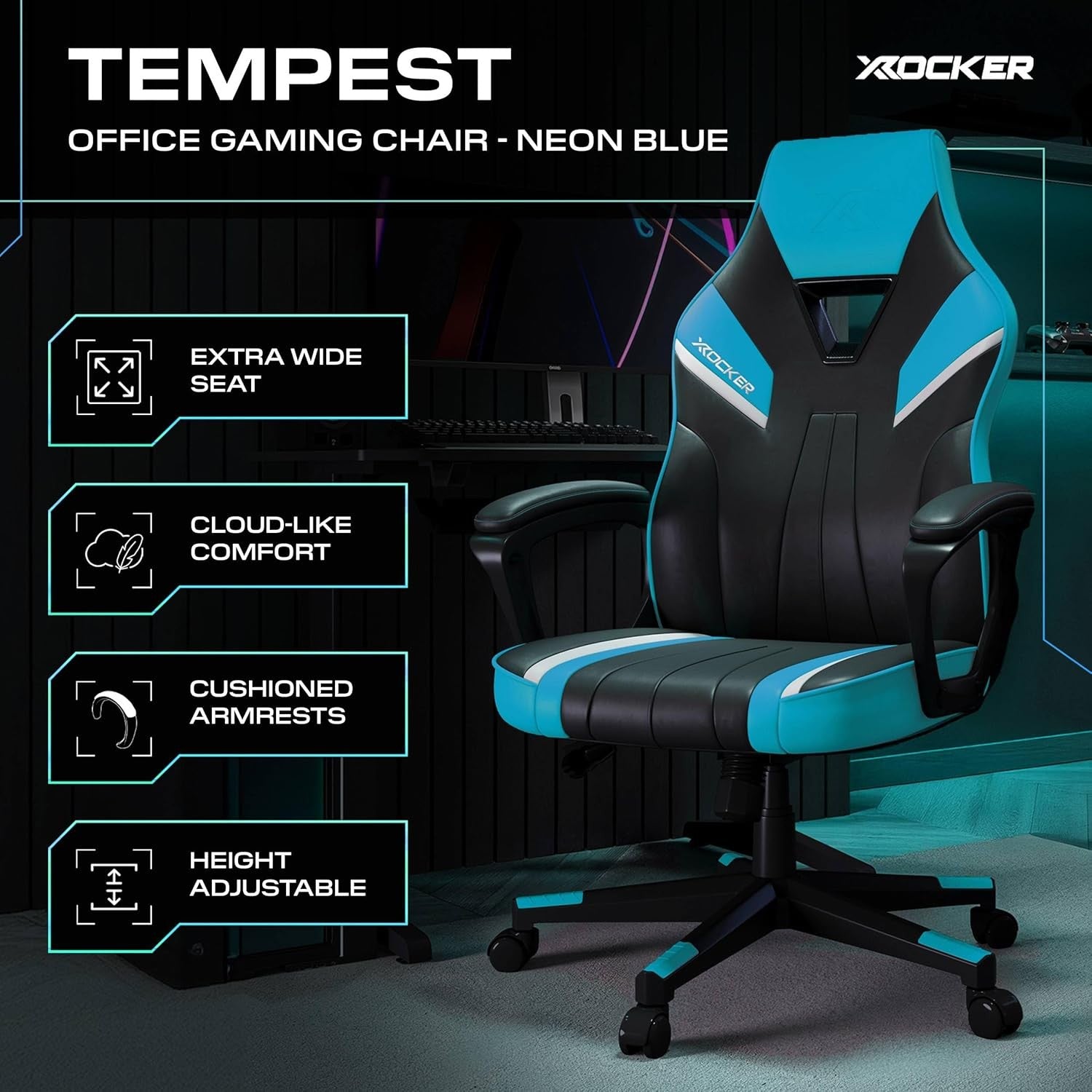 Ergonomic Gaming Chair High Back Wide Seat Adjustable Blue