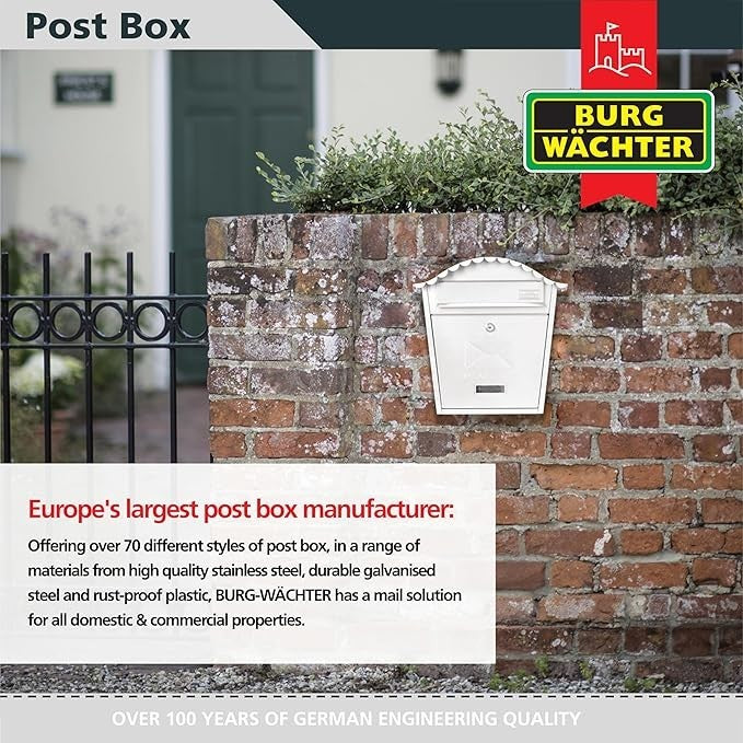 Wall Mounted Lockable Weatherproof Steel Post Box Secure Mail Slot 36x37x13cm