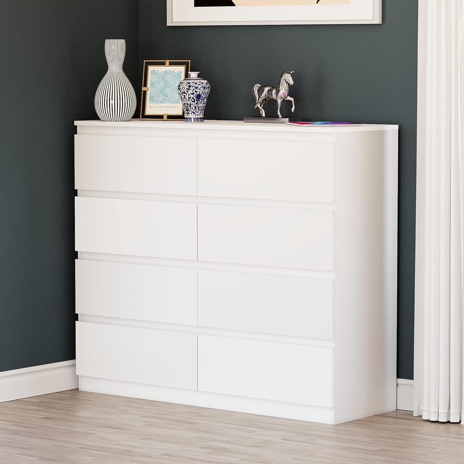 Modern 8 Drawer Chest White Wood Storage Unit Bedroom Living Room