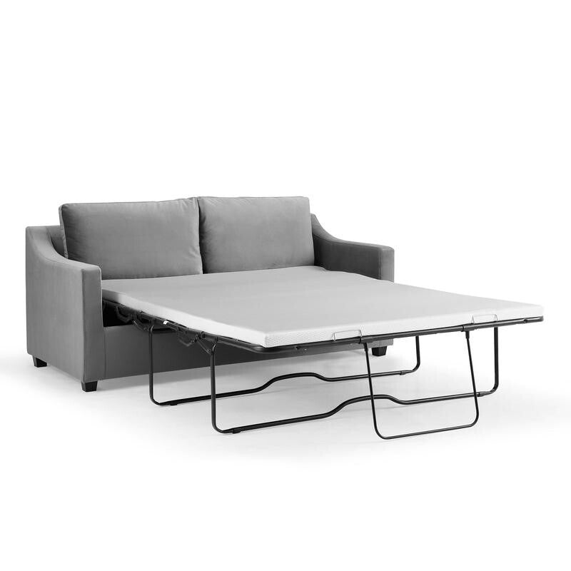 Grey Velvet Pull Out Sofa Bed with Mattress Small Double Guest Bed