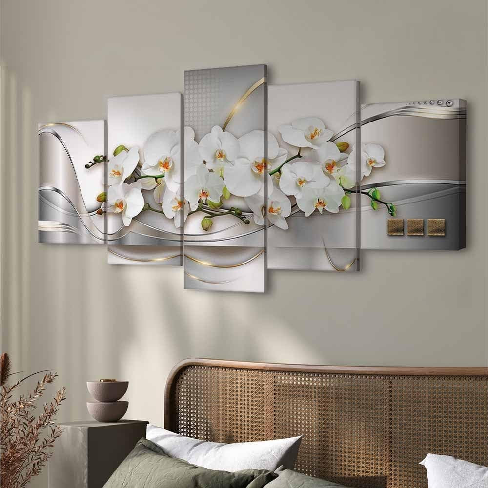 XXL Orchid Canvas Wall Art 5 Panel 200x100cm Framed