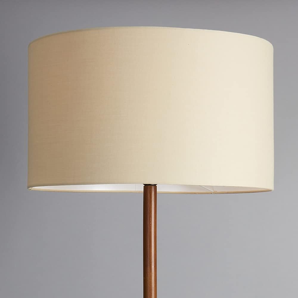 Scandi Wooden Floor Lamp Beige Drum Shade Modern Standing Light