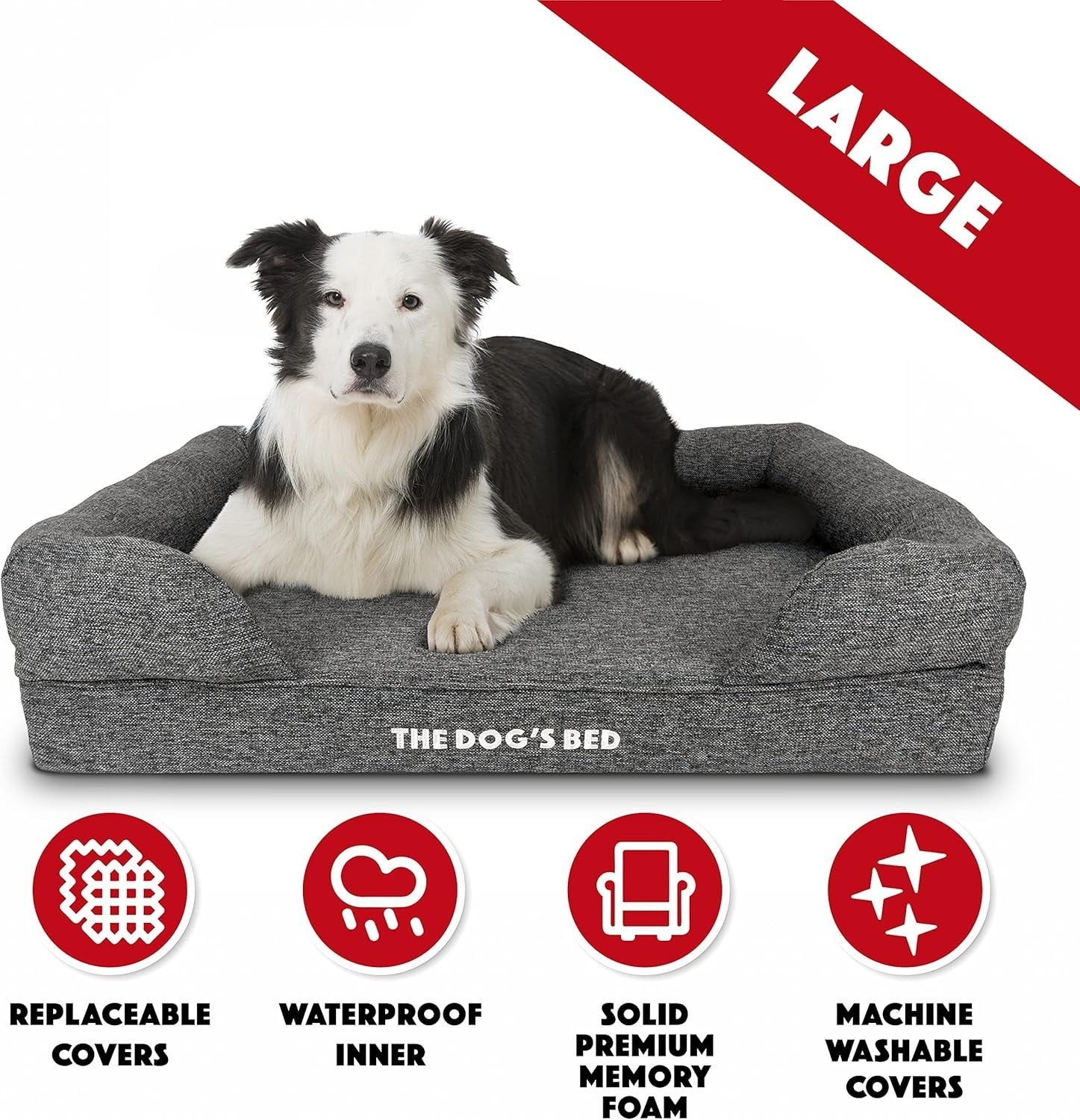 Large Orthopedic Dog Bed Memory Foam Washable 91x70cm Grey