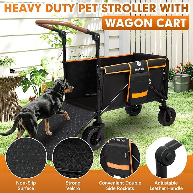 Heavy Duty Dog Stroller for Large Dogs Foldable Terrain Pushchair Ramp