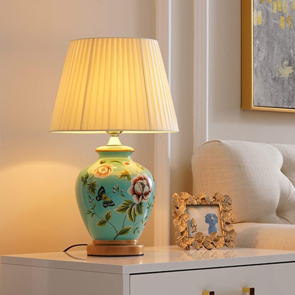 Vintage Ceramic Table Lamp Warm Light Retro Bedside Lamp 50cm Floral