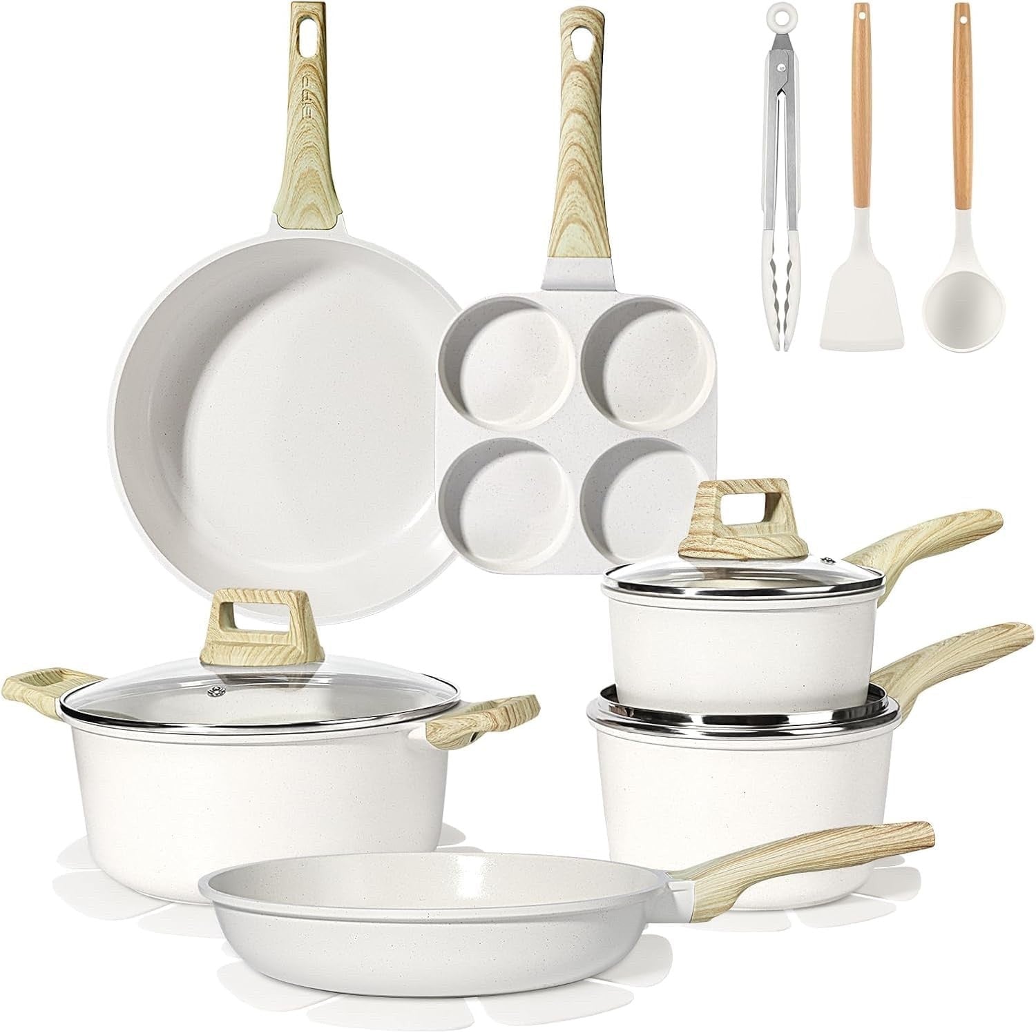 17pcs White Granite Non Stick Induction Safe Cookware Set Ceramic Pots Pans