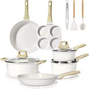 17pcs White Granite Non Stick Induction Safe Cookware Set Ceramic Pots Pans