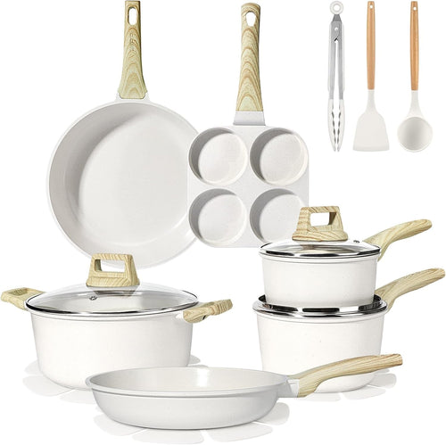 17pcs White Granite Non Stick Induction Safe Cookware Set Ceramic Pots Pans