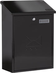 Lockable Wall Mounted Post Box Black Steel Weatherproof Mailbox 45x33x15cm