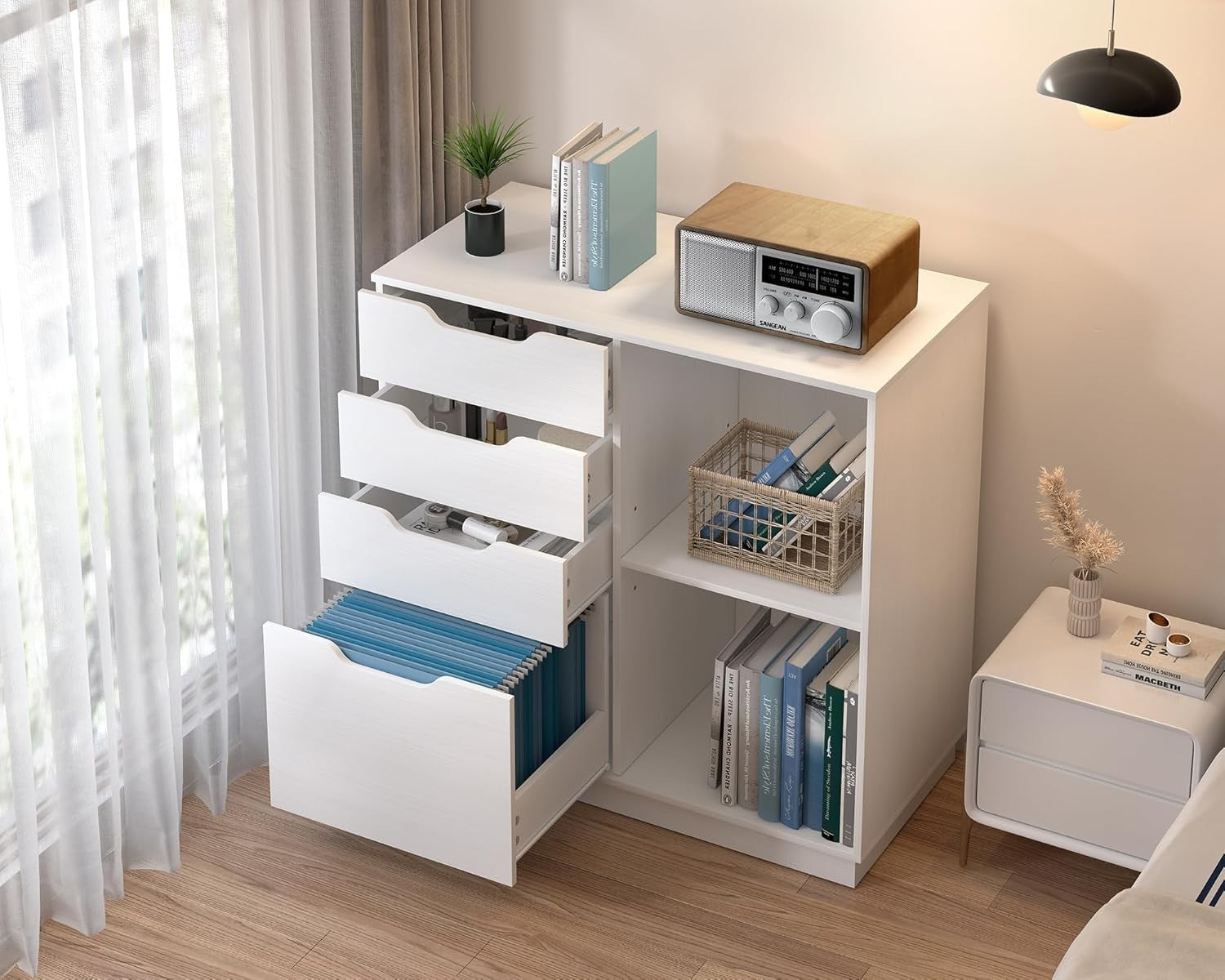 Large 4 Drawer Lateral File Cabinet A4 Letter Printer Stand Storage