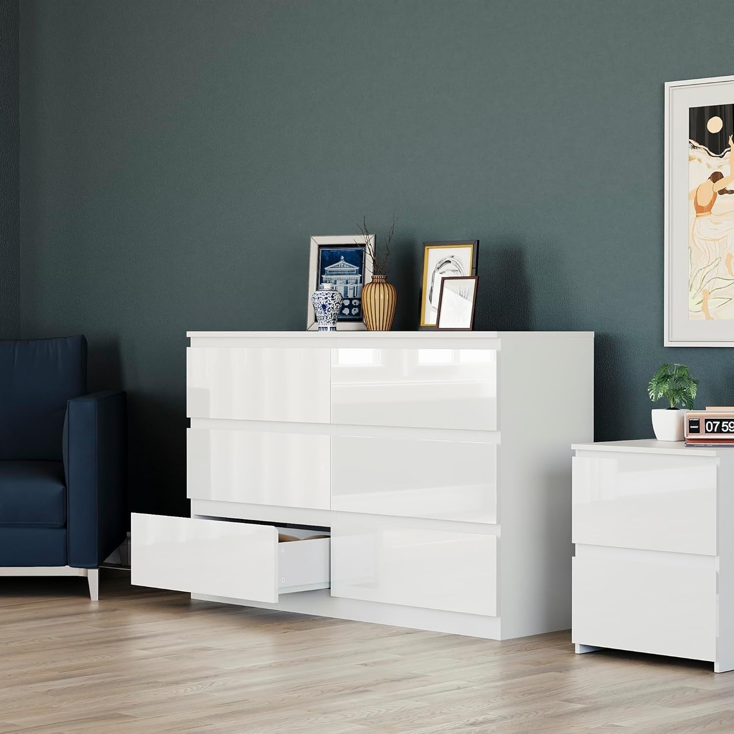 White Gloss 6 Drawer Chest Wide Storage Cabinet Bedroom Hallway Organizer