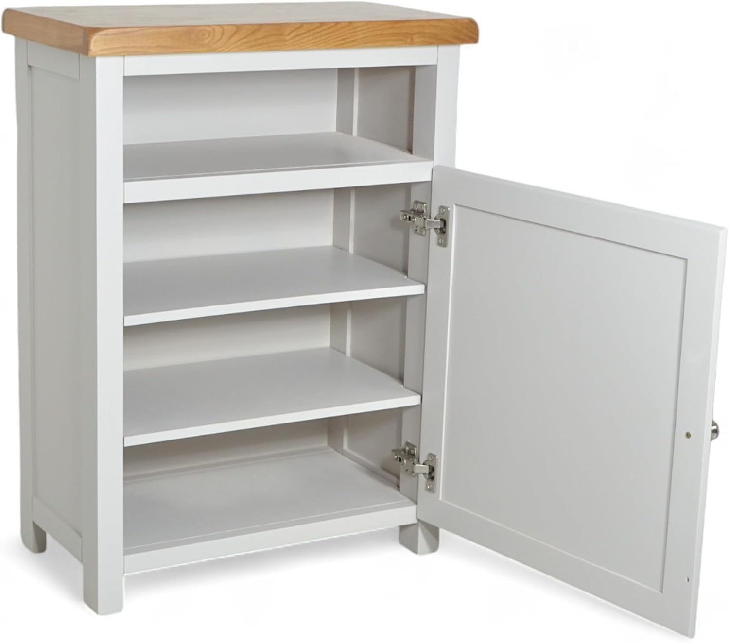 Painted Shoe Storage Cabinet with Oak Top Grey Hallway Cupboard 64x35x88cm