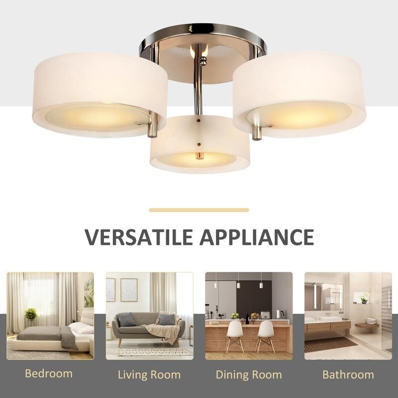 Modern Flush Ceiling Light 3 Way Acrylic Shade Fixture E27 for Bedroom Lounge