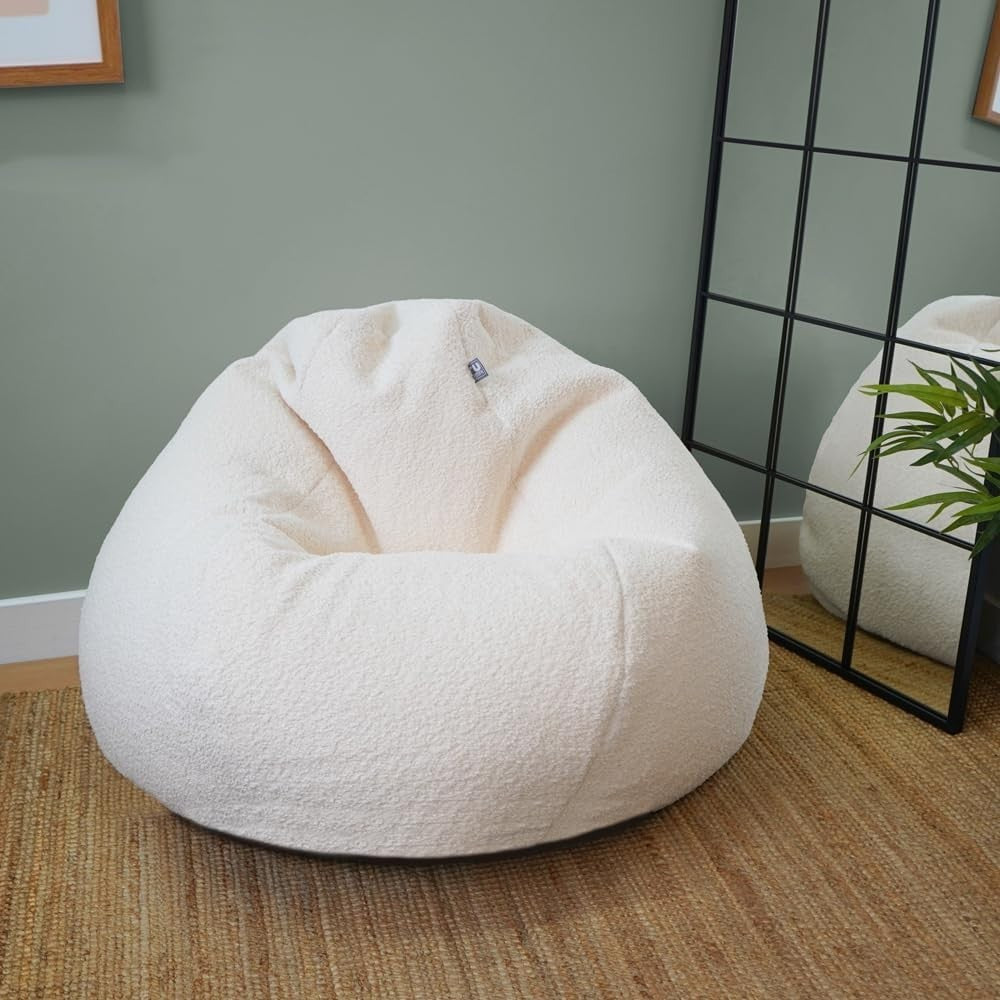 Boucle Bean Bag Chair for Adults – Washable Cozy Lounge Seat 110x80cm