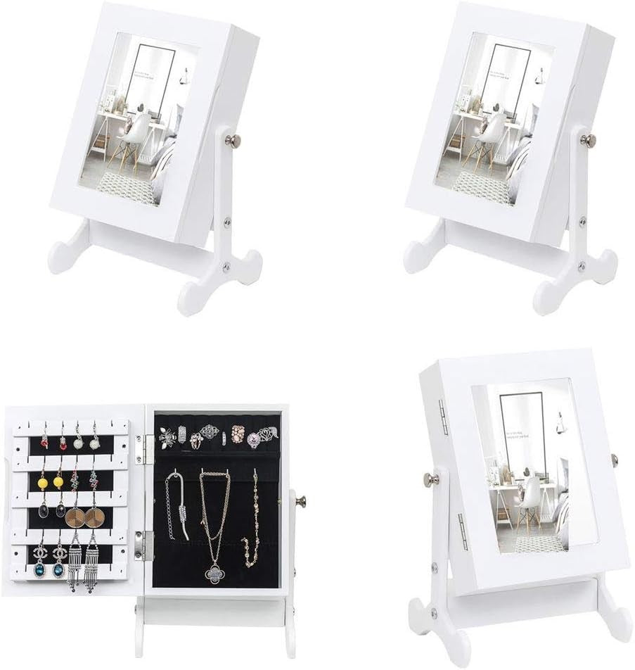 White Desktop Vanity Mirror Jewellery Cabinet Organizer Portable Storage