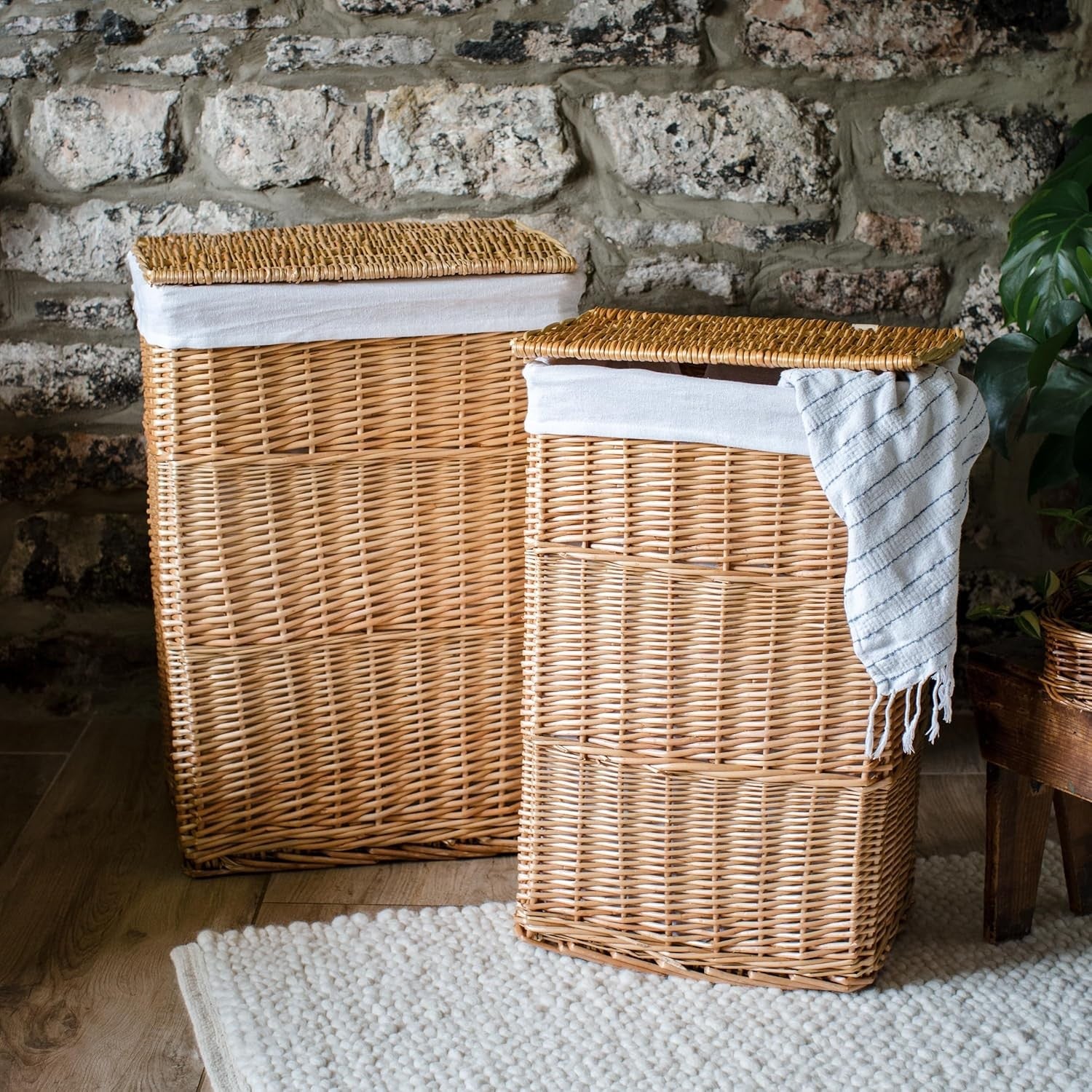 Large Wicker Laundry Basket with Lid & Washable Liner – Natural Willow Hamper