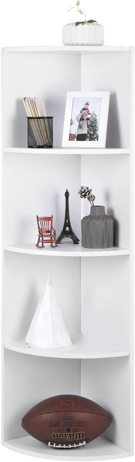 4-Tier White Corner Shelf Unit Modern Space-Saving Display & Storage Rack